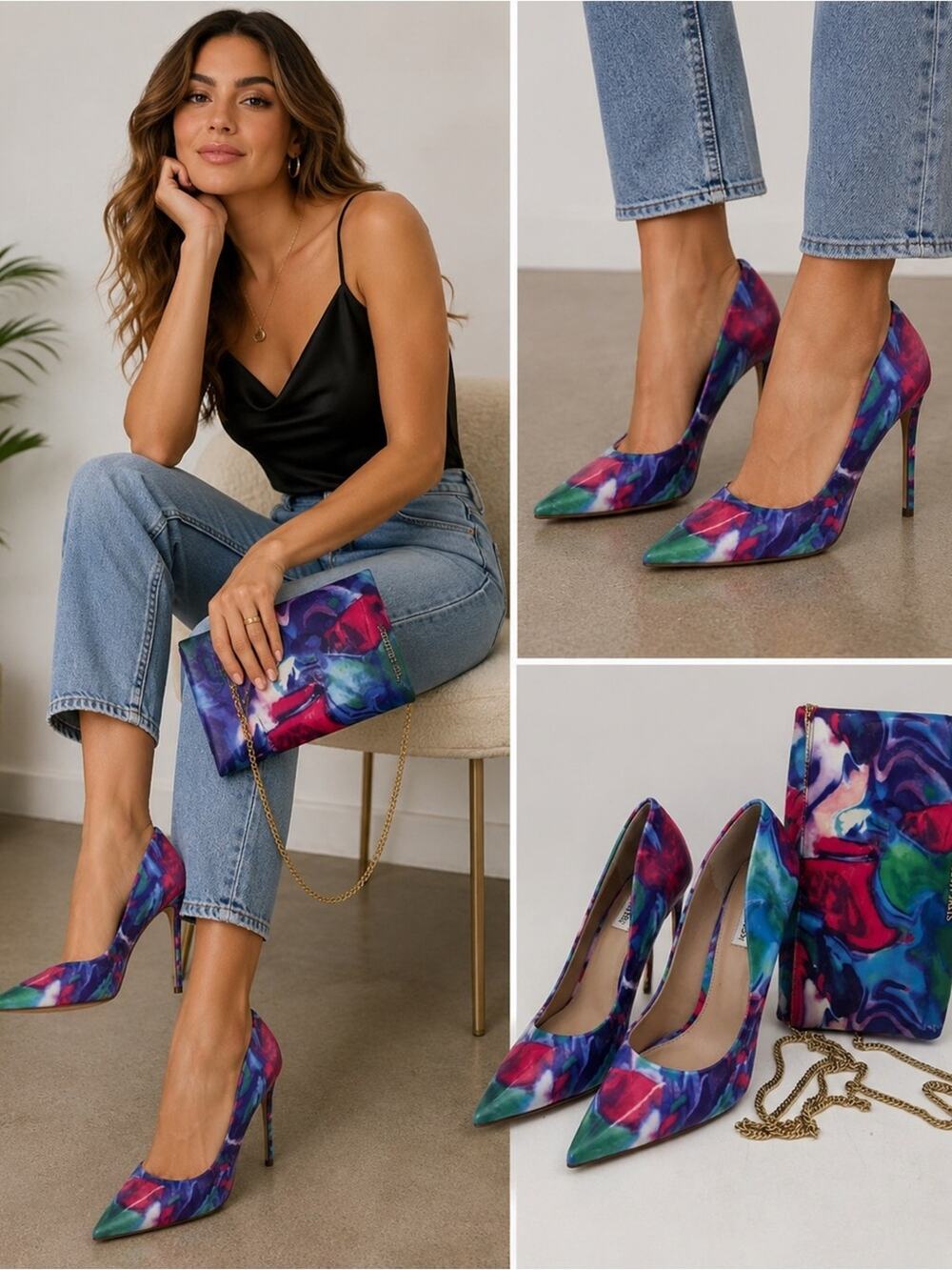 Steve Madden Heels & NWT Matching Clutch Set Multicolor Abstract Print